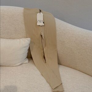 Zara Beige Ribbed Knit High-Rise Leggings - Limitless Contour Collection -  XS-S